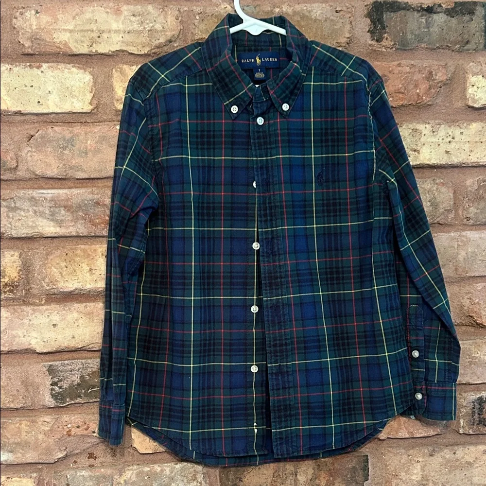Ralph Lauren Kids Blue and Green Plaid Shirt